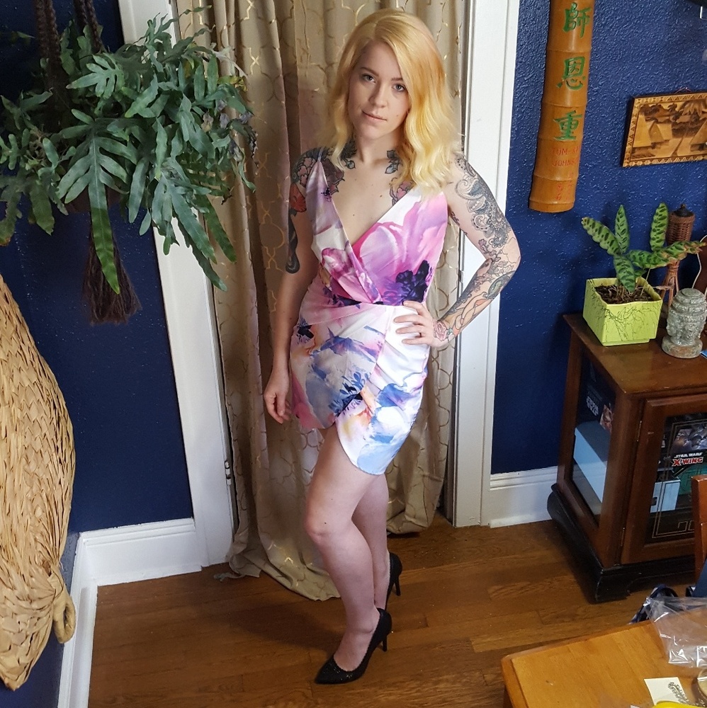 Watercolor Flowers Wrap Dress